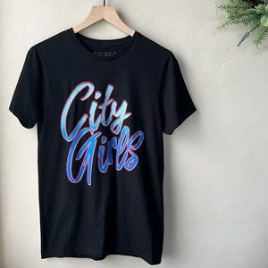 City Girls Black Neon Blue Logo Graphic T-shirt